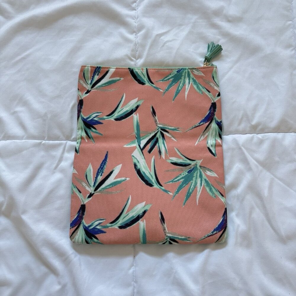 Rachel Pally Coral Orange Green Tropical Clutch Foldover Purse Handbag